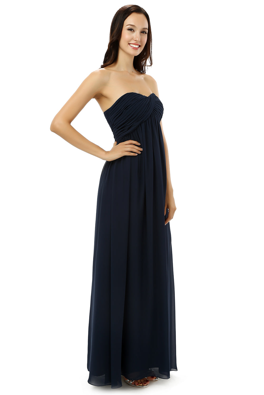 Navy Blue Sweetheart Chiffon With Pleats Corset Bridesmaid Dresses outfit, Party Dress For Teens