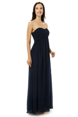 Navy Blue Sweetheart Chiffon With Pleats Corset Bridesmaid Dresses outfit, Party Dresses Website