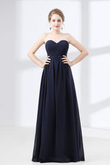 Navy Blue Sweetheart High Waist Chiffon Pleats Corset Bridesmaid Dresses outfit, Formal Dresses Ballgown
