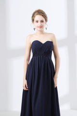 Navy Blue Sweetheart High Waist Chiffon Pleats Corset Bridesmaid Dresses outfit, Formal Dress Ballgown