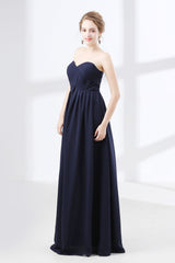 Navy Blue Sweetheart High Waist Chiffon Pleats Corset Bridesmaid Dresses outfit, Formal Dress Party Wear