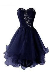 Navy Blue Sweetheart Short Corset Homecoming Dress, Sparkly Crystal Organza Short Corset Formal Dress outfit, Bridesmaids Dress Long