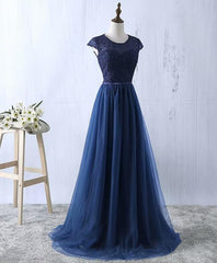 Navy Blue Tulle Long Corset Bridesmaid Dresses, Navy Blue Corset Bridesmaid Dresses outfit, Hoco