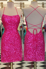 Neon Pink Sequin Bodycon Mini Corset Homecoming Dresses outfit, Homecoming Dresses Baby Blue