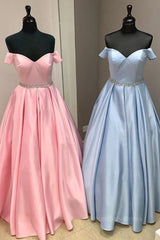 Off Shoulder Blue Long Corset Prom Dresses with Belt, Pink Corset Formal Dresses, Blue Evening Dresses outfit, Formal Dresses For Sale