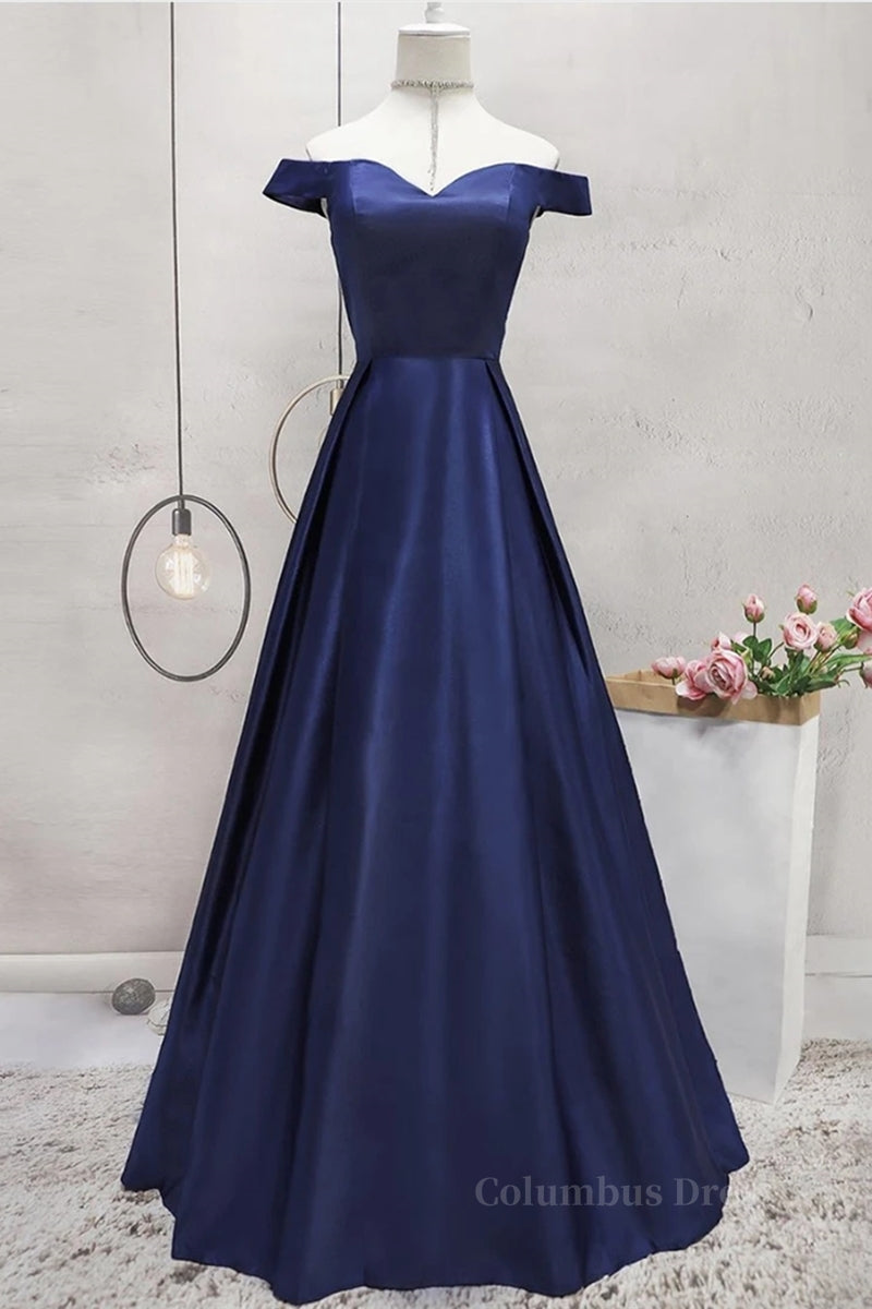 Off Shoulder Blue Satin Long Corset Prom Dress, Off Shoulder Blue Corset Formal Dress, Blue Evening Dress outfit, Homecoming Dress Beautiful