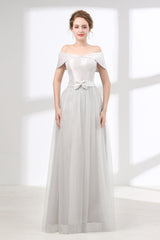 Off Shoulder Gray Corset Formal Floor Length Corset Prom Dresses outfit, Off Shoulder Prom Dress