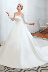 Off-Shoulder Lace Satin Corset Wedding Dresses with Sleeves Gowns, Wedding Dress With Strap