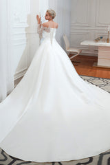 Off-Shoulder Lace Satin Corset Wedding Dresses with Sleeves Gowns, Wedding Dresses With Straps