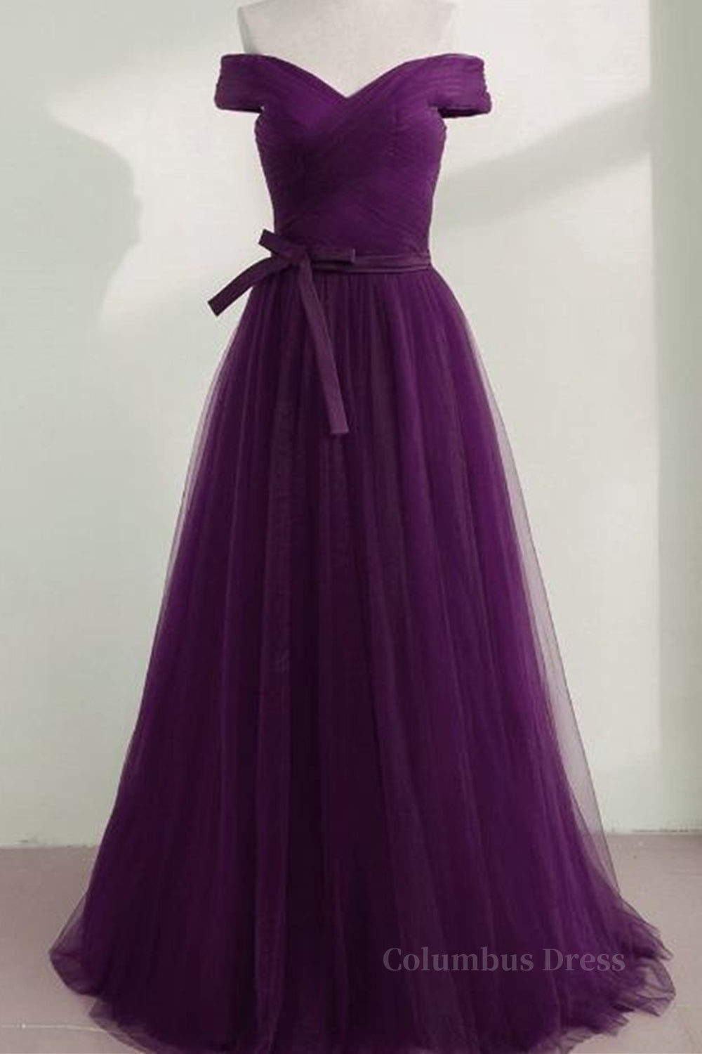 Off Shoulder Purple Tulle Long Corset Prom Dresses, Off the Shoulder Purple Corset Formal Dresses, Purple Evening Dresses outfit, Formal Dress For Sale