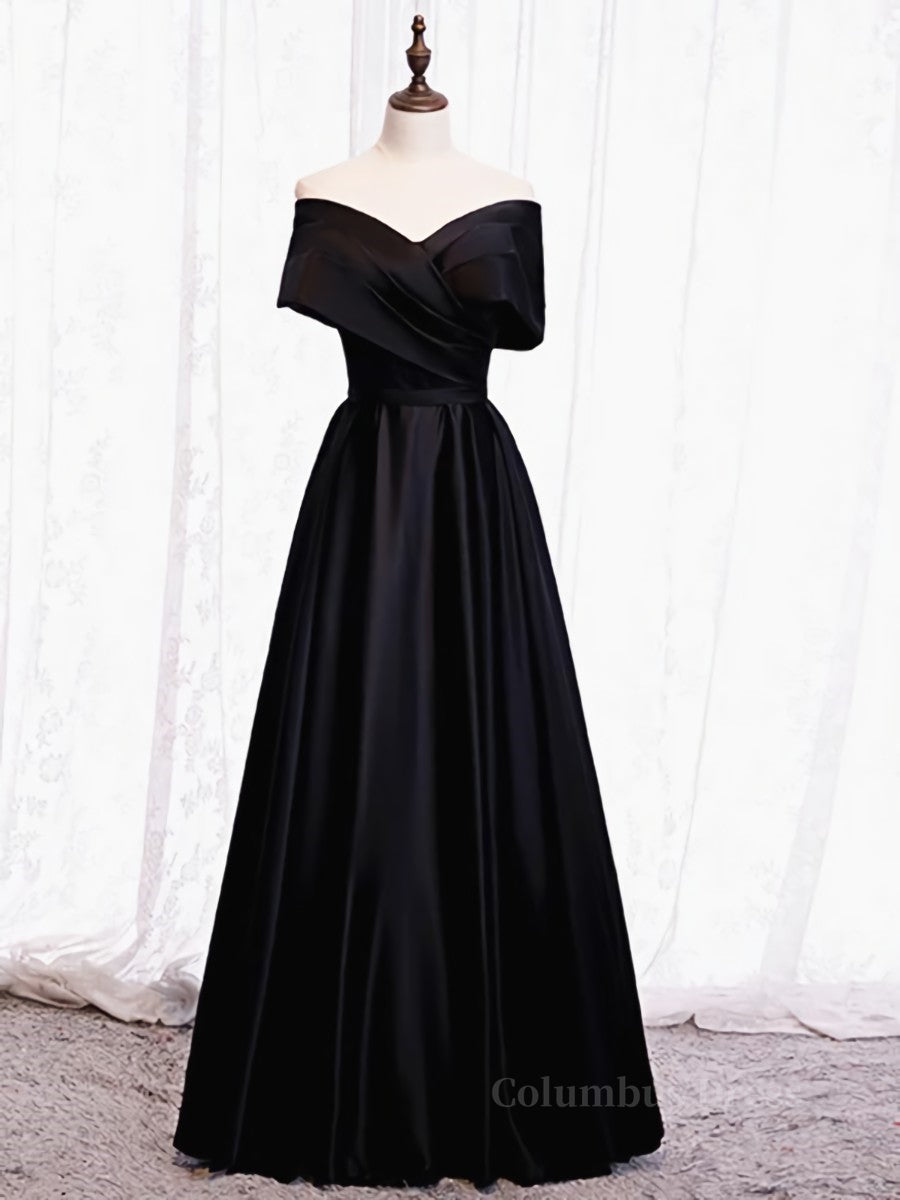 Off the Shoulder Black Long Corset Prom Dresses with Corset Back, Black Off the Shoulder Corset Formal Evening Dresses outfit, Party Dresses Sleeves