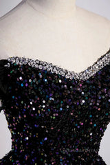 Off the Shoulder Black Sequin Corset Prom Dresses, Black Long Corset Formal Evening Dresses outfit, Mermaid Prom Dress