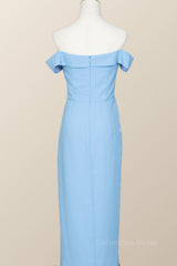 Off the Shoulder Blue Draped Midi Corset Bridesmaid Dress outfit, Prom Dresses Boutique