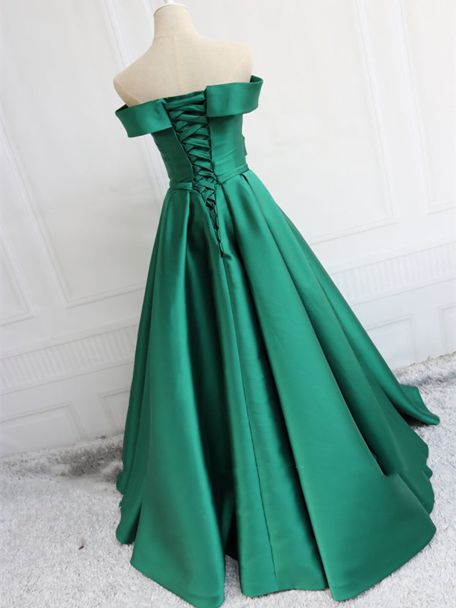 Off the Shoulder Blue/Green Long Corset Prom Dresses, Green/Blue Off S