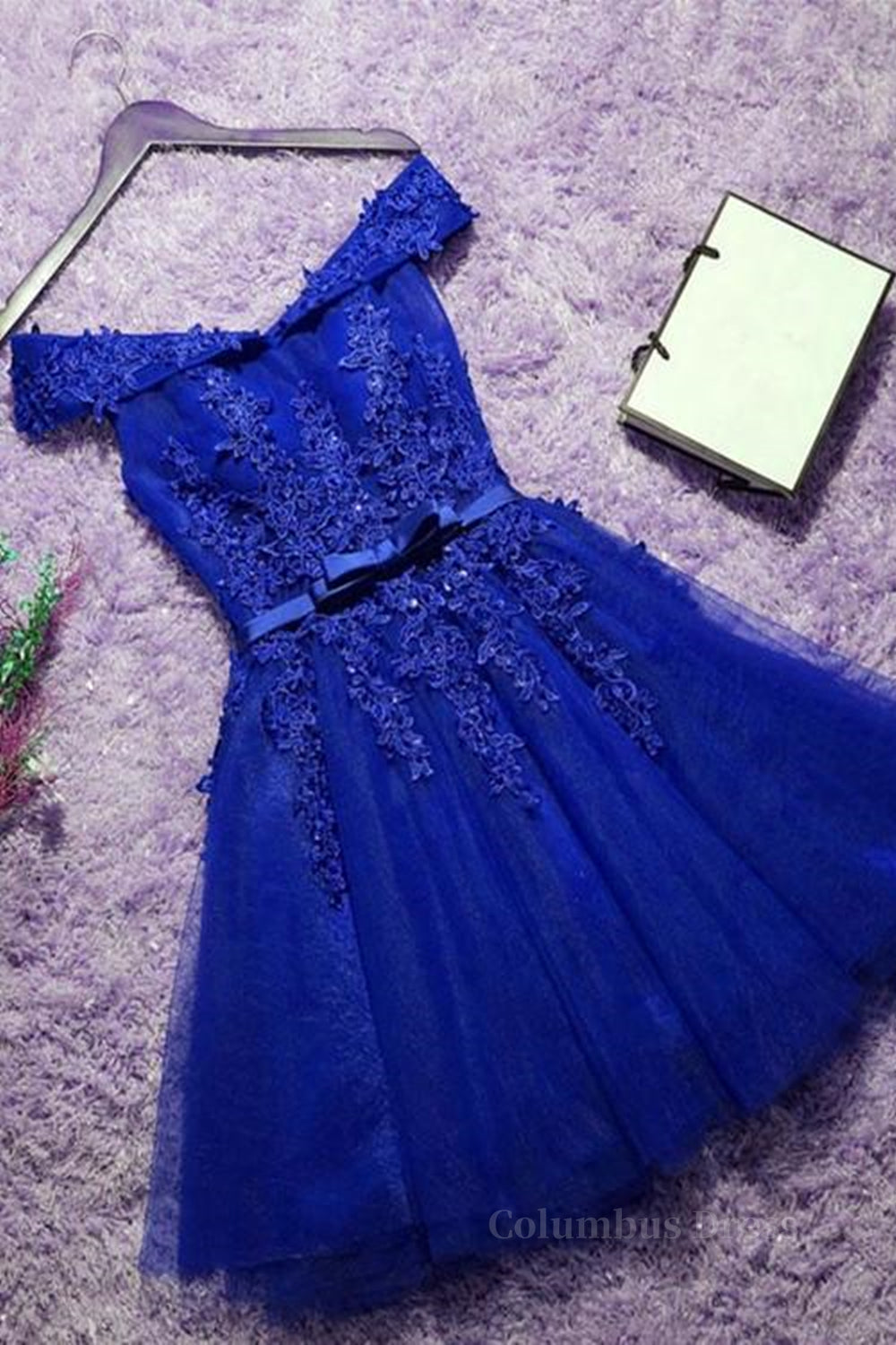 Off the Shoulder Blue Lace Corset Prom Dresses, Off Shoulder Blue Corset Homecoming Dresses, Short Blue Lace Corset Formal Evening Dresses outfit, Formal Dress Trends
