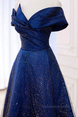 Off the Shoulder Blue Long Corset Prom Dresses, Off Shoulder Long Corset Formal Evening Dresses outfit, Chiffon Dress