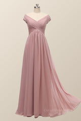 Off the Shoulder Blush Pink A-line Corset Bridesmaid Dress outfit, Women Dress