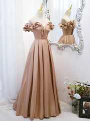 Off the Shoulder Champagne Satin Corset Prom Dresses, Champagne Long Corset Formal Evening Dresses outfit, Wedding Bouquet