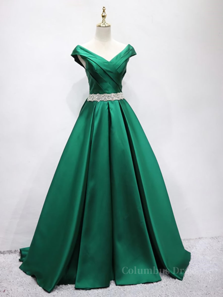 Off the Shoulder Green Long Corset Prom Dress with Corset Back, Off Shoulder Long Green Corset Formal Evening Dresses outfit, Party Dress Hair Style