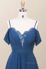 Off the Shoulder Navy Blue Chiffon Long Corset Bridesmaid Dress outfit, Formal Dress Inspo