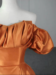 Off the Shoulder Orange Satin Long Corset Prom Dresses, Orange Long Satin Corset Formal Evening Dresses outfit, Bridesmaid Dress Designs