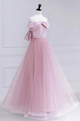 Off the Shoulder Pink Corset Prom Dresses, Pink Tulle Corset Formal Evening Dresses outfit, Evening Dress Style