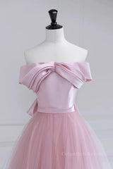 Off the Shoulder Pink Corset Prom Dresses, Pink Tulle Corset Formal Evening Dresses outfit, Evening Dress Styles