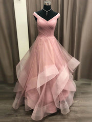 Off the Shoulder Pink Corset Prom Gown, Pink Off Shoulder Long Corset Formal Graduation Dresses outfit, Prom Aesthetic