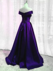 Off the Shoulder Purple Satin Long Corset Prom Dresses, Off Shoulder Long Purple Corset Formal Graduation Dresses outfit, Pretty Prom Dress