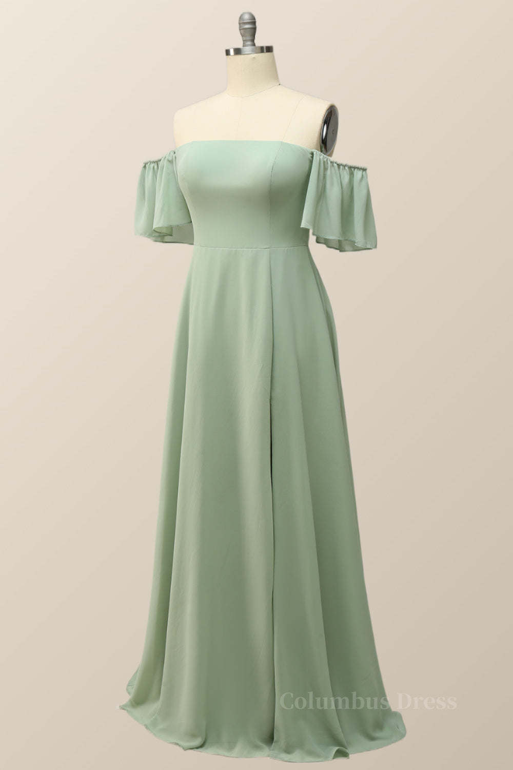 Off the Shoulder Sage Green Chiffon Long Corset Bridesmaid Dress outfit, Bridesmaid Dresses Shop