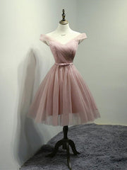 Off the Shoulder Short Pink Tulle Corset Prom Dresses, Short Pink Corset Formal Corset Bridesmaid Dresses outfit, Formal Dresses For Sale