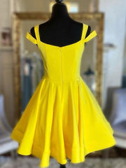Off the Shoulder Short Yellow Satin Corset Prom Dresses, Short Yellow Satin Corset Formal Corset Homecoming Dresses outfit, Formal Dress Black