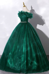 Off the Shoulder Tulle Long Corset Prom Dress, Green A-Line Evening Graduation Dress outfits, Best Prom Dress
