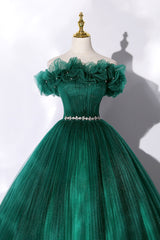 Off the Shoulder Tulle Long Corset Prom Dress, Green A-Line Evening Graduation Dress outfits, Dress To Wear To A Wedding