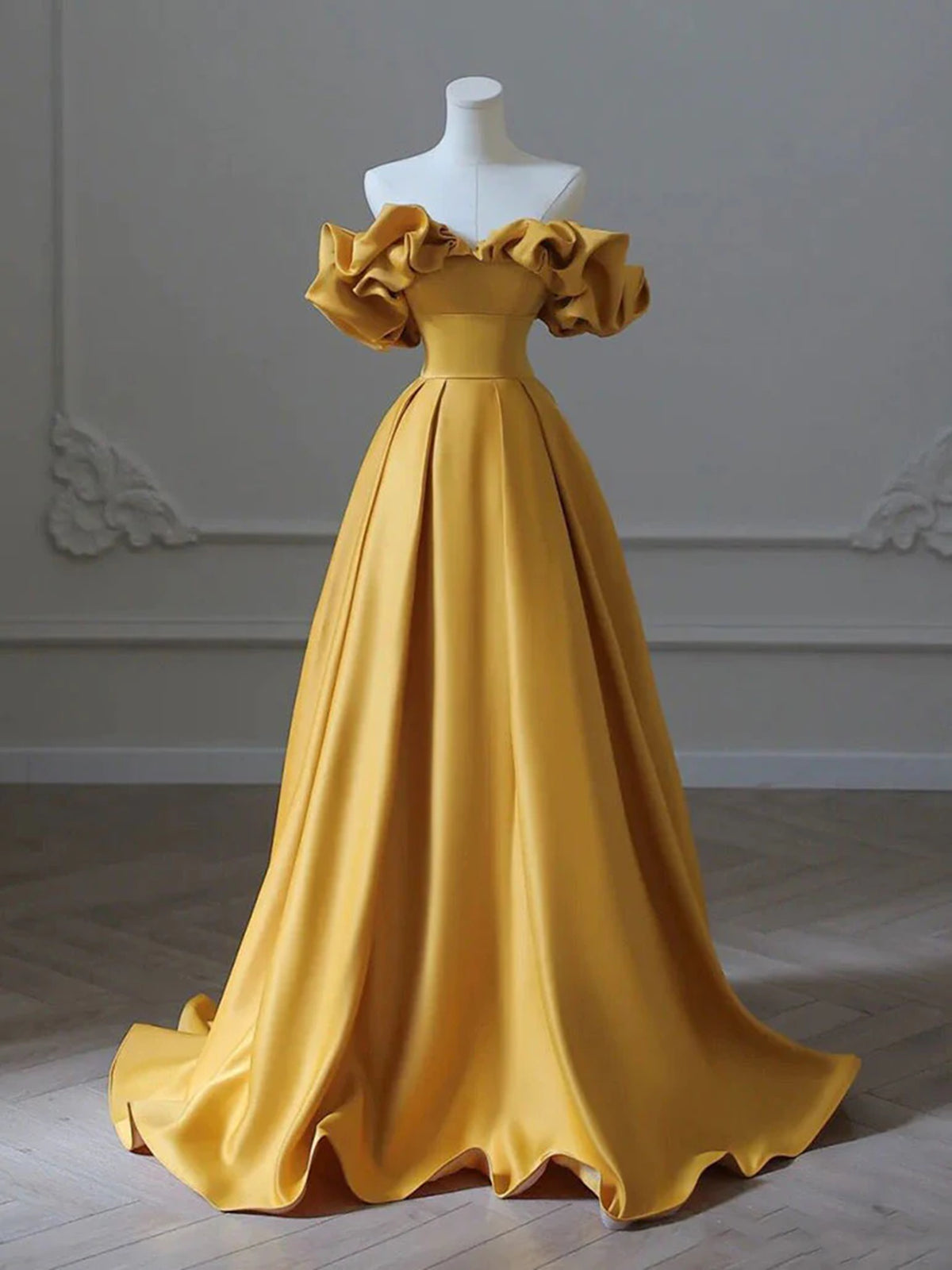 Off the Shoulder Yellow Long Corset Prom Dresses, Yellow Off Shoulder Long Corset Formal Evening Dresses outfit, Party Dress Style Shop