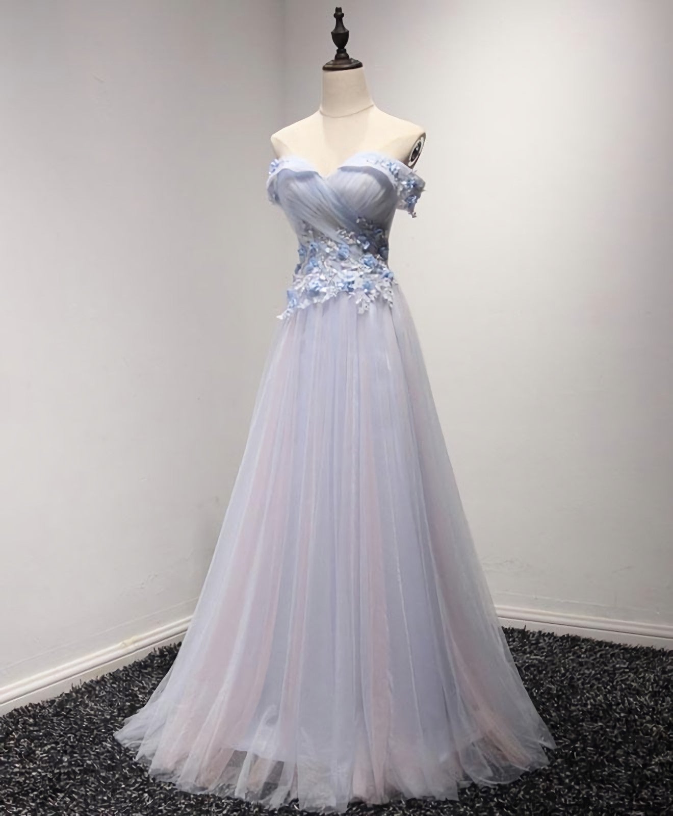 Light Blue Tulle Lace Long Corset Prom Dress, Lace Evening Dress outfit, Evening Dresses Midi