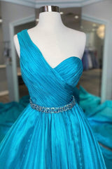 One Shoulder A Line Corset Prom Dress with Beading Waist outfit, One Shoulder A Line Prom Dress with Beading Waist