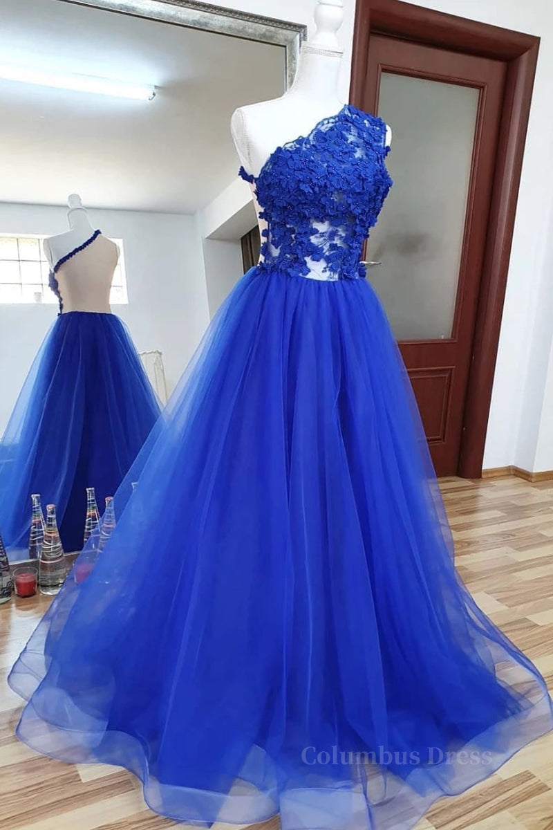 One Shoulder Backless Royal Blue Lace Long Corset Prom Dress, Royal Blue Lace Corset Formal Dress, Backless Royal Blue Evening Dress outfit, Champagne Prom Dress