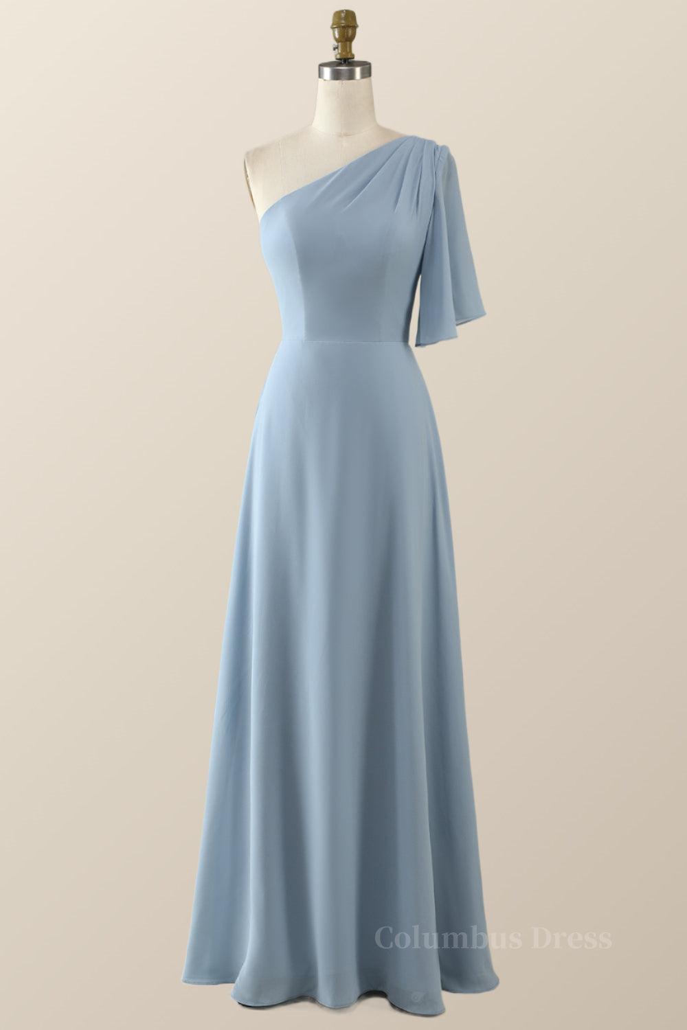 One Shoulder Blue Chiffon Long Corset Bridesmaid Dress outfit, Bridesmaid Dress Under 105