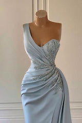 One shoulder blue Corset Prom dress in mermaid pleats Gowns, Party Dresses Jumpsuits
