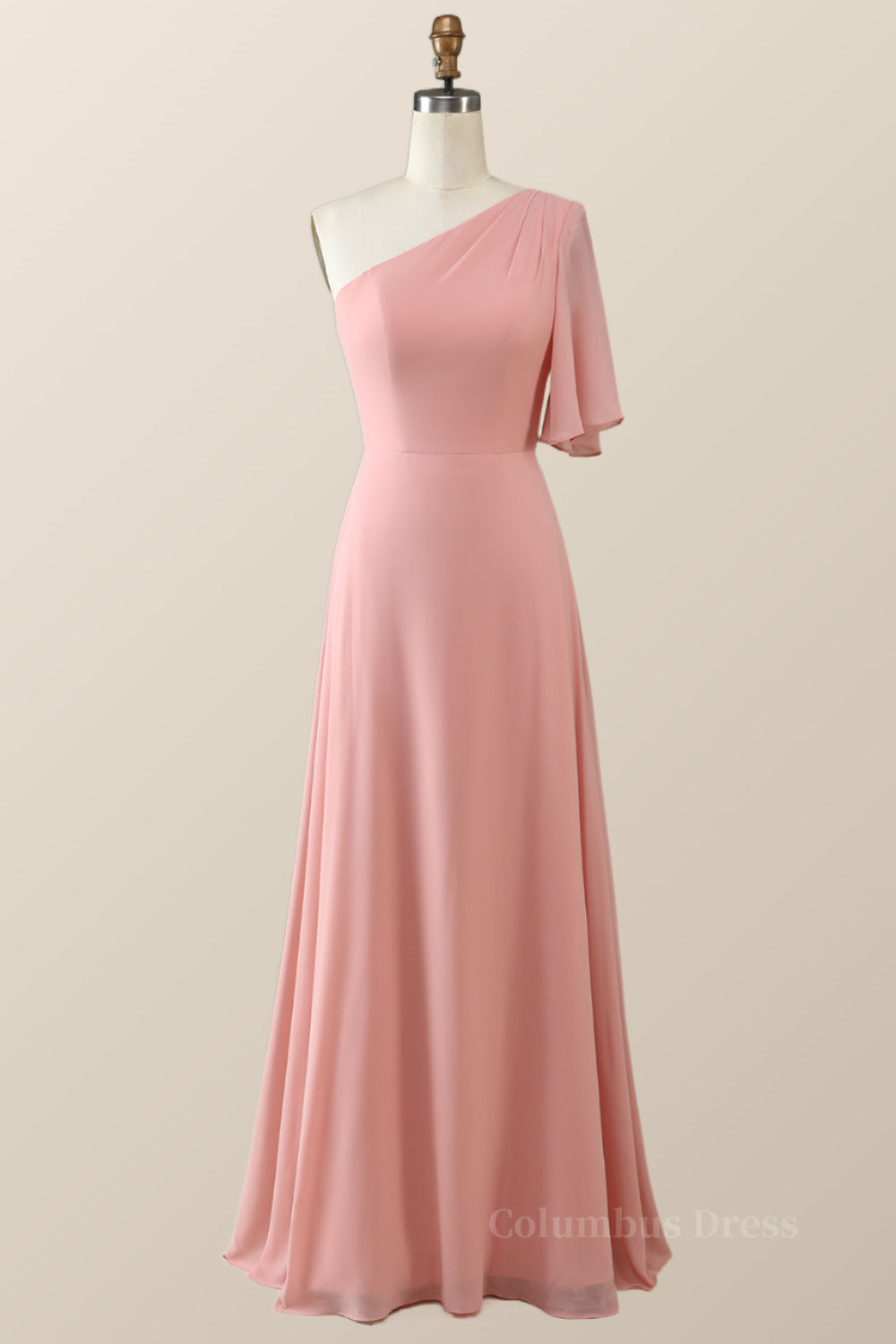 One Shoulder Blush Pink Chiffon Long Corset Bridesmaid Dress outfit, Prom Dresses Guide