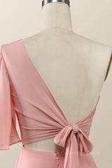 One Shoulder Blush Pink Chiffon Long Corset Bridesmaid Dress outfit, Prom Dress Ideas 2028