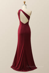 One Shoulder Burgundy Mermaid Long Corset Bridesmaid Dress outfit, Dress Outfit