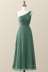 One Shoulder Eucalyptus Chiffon Long Corset Bridesmaid Dress outfit, Formal Dresses Vintage