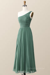 One Shoulder Eucalyptus Chiffon Long Corset Bridesmaid Dress outfit, Formal Dresses 2028