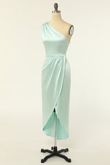 One Shoulder Mint Green Wrap Corset Bridesmaid Dress outfit, Bridesmaid Dress On Sale