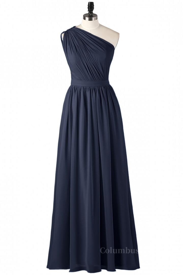 One Shoulder Navy Blue Pleated Long Corset Bridesmaid Dress outfit, Bridesmaid Dresses Dark Green