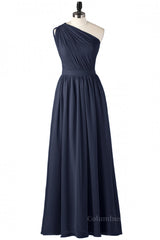 One Shoulder Navy Blue Pleated Long Corset Bridesmaid Dress outfit, Bridesmaid Dresses Dark Green