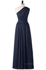 One Shoulder Navy Blue Pleated Long Corset Bridesmaid Dress outfit, Bridesmaid Dresses Strapless