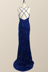 One Shoulder Royal Blue Sequin Slit Long Corset Prom Dress outfits, Formal Dresses Australia